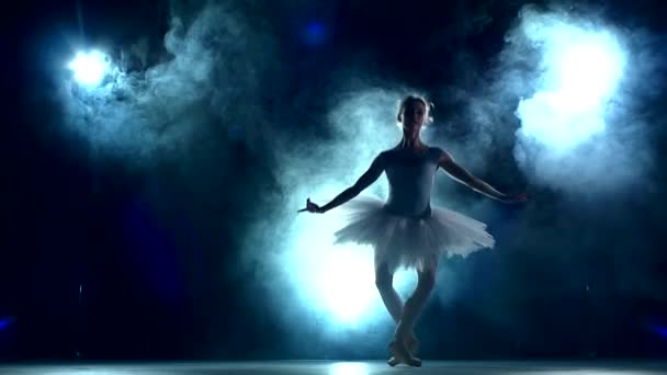 Bailarina haciendo un entrenamiento en el aula, cámara lenta — Vídeos de Stock