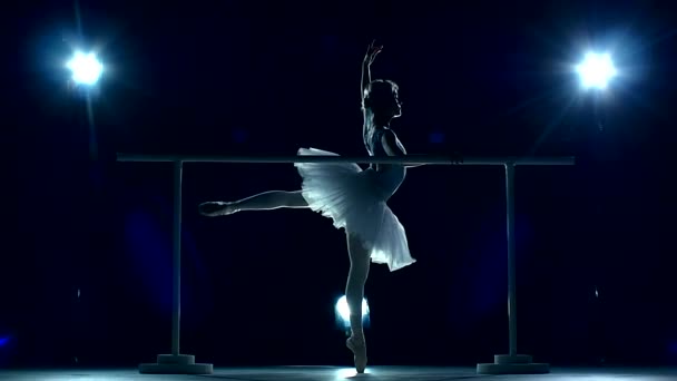 Ballet dancer in white tutu on a Blue, slow motion — Stockvideo