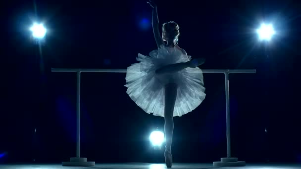Young Ballerina makes you lean forward. back view. slow motion — Stock Video