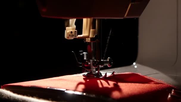 Sewing machine sews . Slow motion — Stock Video