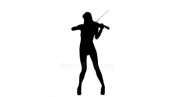 Girl playing chords the fiddle. Silhouette — Stock Video