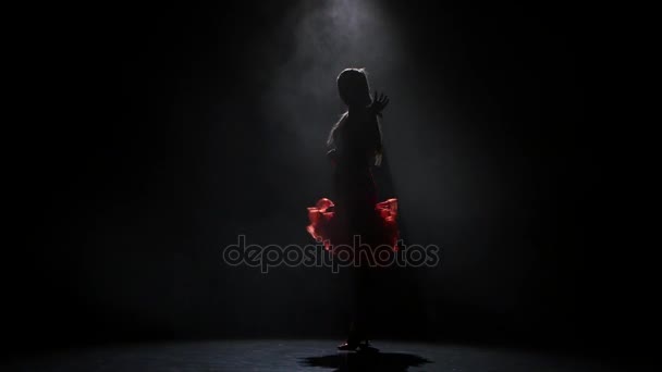 Schöne Mädchen tanzen Samba im Studio auf dunklem Hintergrund, Rauch — Stockvideo