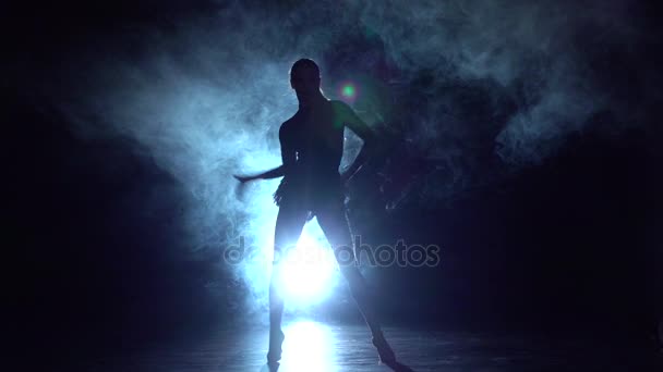 Chicas bailando movimientos de salsa, rumba. fondo iluminado. Movimiento lento — Vídeos de Stock