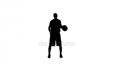 Basketbol el topu doldurma şeklinde. Beyaz arka plan. Ağır çekim