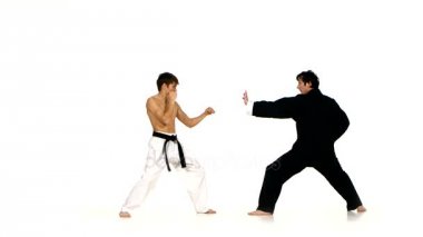 sparrynh taekwondo ve karate adam bir beyaz