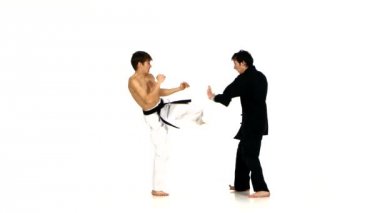 sparrynh taekwondo ve karate adam bir beyaz