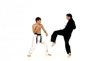 Dövüş sanatları. Karate veya taekwondo savaş becerilerini göstermek