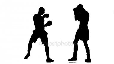 Kickboks iki siluet kas sporcularda. Ağır çekim
