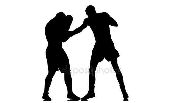 Silhouette. Slow motion. Training between two sportsmen boxers men — Stock Video