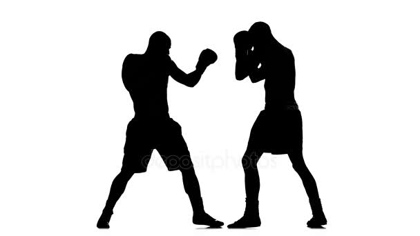 Training between two sportsmen boxers men. Silhouette