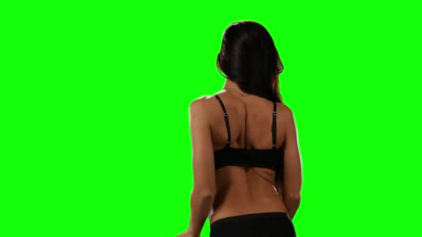 Chica bailando erótica desde la espalda. Estudio de pantalla verde — Vídeos de Stock
