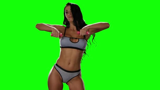 Morgens sexy Turnmädchen in Unterwäsche. Green Screen Studio — Stockvideo