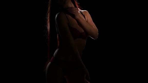 Fesses nues sexy d'une femme en lingerie rouge. Studio — Video