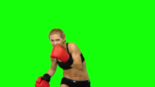 Boxer standing in the front and sends butted an opponent standing on the spot. Green screen. Close up — Stock Video