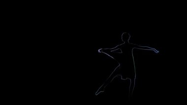 Çizim bilgisayar. Kız dansçı, küçük balerin siyah arka plan üzerine poz