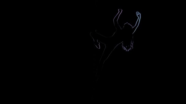 Computerverarbeitung, Frau führt Tanz auf Pylon auf schwarzem Hintergrund auf — Stockvideo