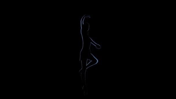 Silhouet dansende meisje ballerina gemaakt in computergraphics. Slow motion — Stockvideo