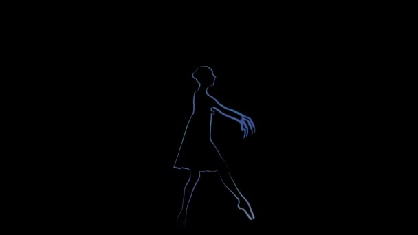 Dator grafik flicka ballerina dans. Slow motion i svart bakgrund — Stockvideo