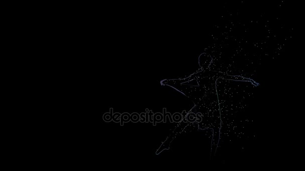 Танцовщица, маленькая балерина позирует на черном фоне. Рисунок компьютера — стоковое видео