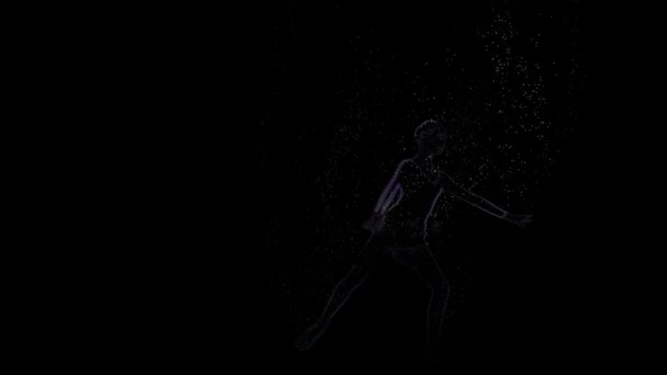 黒の背景にシルエット バレエ ダンサーの女の子。コンピュータ グラフィックス — ストック動画