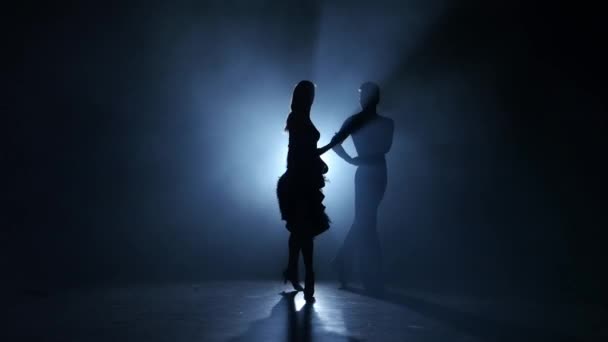 Känslomässiga och graciösa latina Dans framförd av champions, rökig studio — Stockvideo