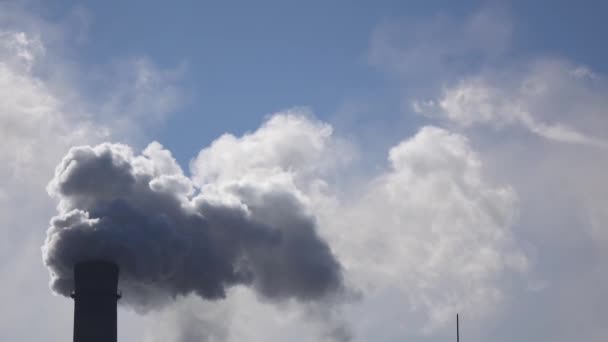 Tubulação de trabalho na fábrica industrial a partir da qual o vapor sai — Vídeo de Stock