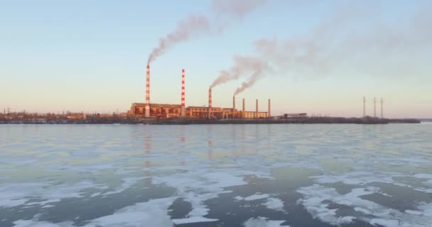 Aerial view, smoke from the pipes of thermal power station — Stock Video