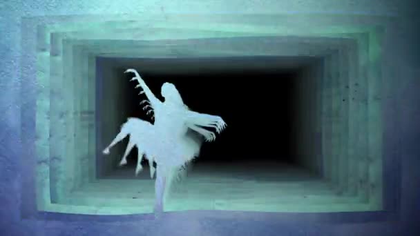 Ballerina doen pirouette tegen de achtergrond van papier tunnel, computergraphics — Stockvideo