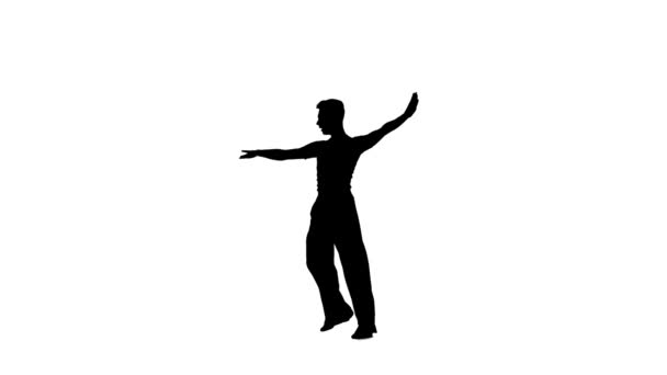 Hombre solo bailando elementos de baile de salón. Silueta negra, estudio — Vídeos de Stock