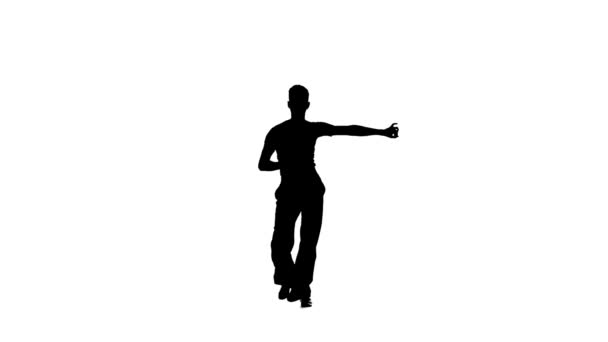 Dance element from the salsa program, silhouette on white background — Stock Video