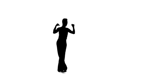 Dance element from the rumba program, silhouette on white background — Stock Video