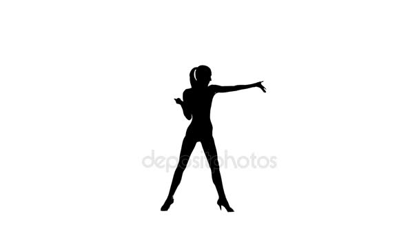 Elegant woman dancer performing rumba in silhouette on white background — Stock Video