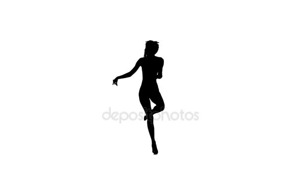 苗条的专业舞蹈演员女孩在白色背景上跳舞伦巴、 剪影 — 图库视频影像