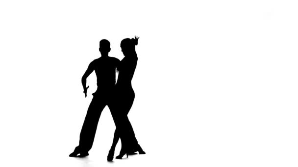 Dance element från rumba, silhouette par ballroom. Vit bakgrund — Stockvideo