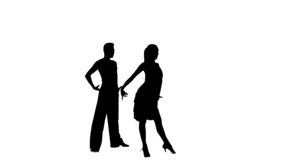 Couple silhouette professional dancing samba on white background, alpha channel