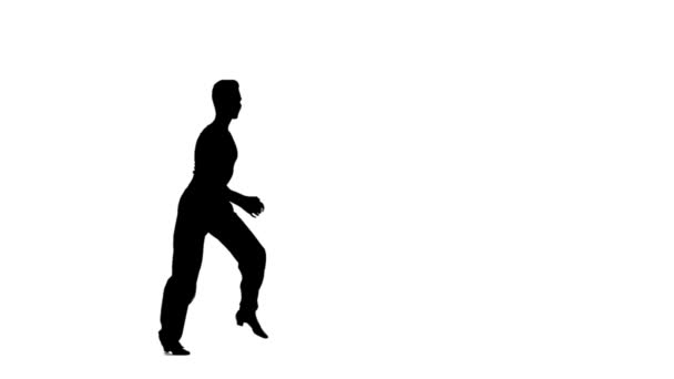 Solo man is dancing elements of ballroom. Silhouette, slow motion — Stock Video