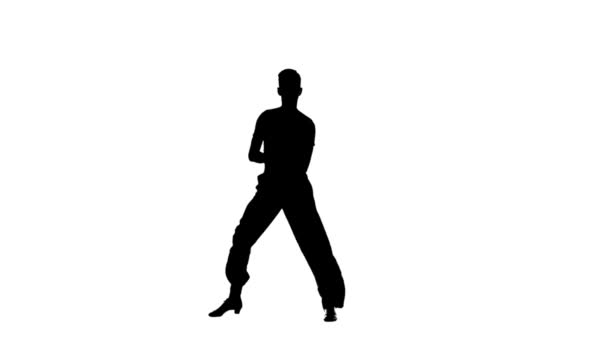 Man solo dancing elements of ballroom dancing. Silhouette, slow motion — Stock Video