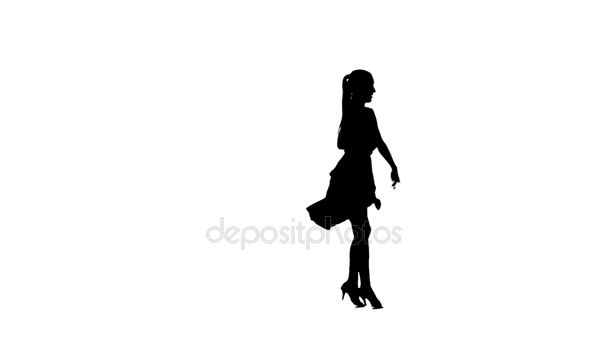 Silhouette di donna che esegue rumba danza. Fondo bianco, rallentatore — Video Stock