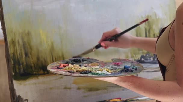 Vytvoření Malování s olejovými barvami a široký štětec, zavřít ups