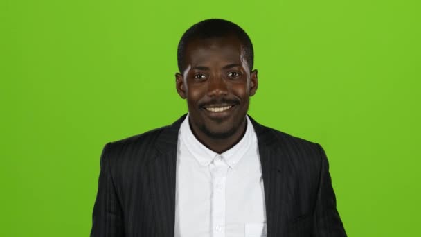 African american wonderful guy, his smile conquers all, and laughter is contagious. Green screen. Close up — Stock Video