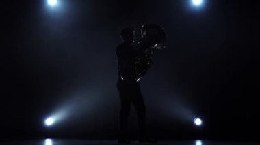 Klasik melodi besteci ağır çekimde çalış. Stüdyo duman