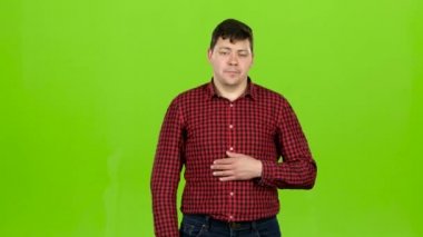 Adam yawns, uykulu ve yatağa gitmek istiyor. Yeşil ekran