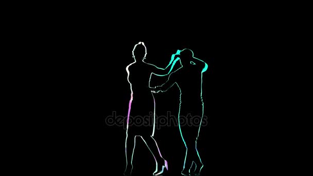 Silhouette de danseurs réalisée en infographie sur fond noir — Video