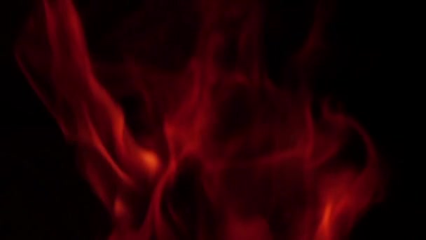 Close-up van vlammen kampvuur branden in de nacht. Slow motion — Stockvideo