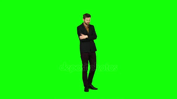 Man is sad, he has stress, he has feelings of frustration. Green screen — Stock Video