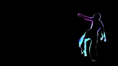 Bilgisayar grafik adam capoeira yapıyor. Siyah arka planda anahat