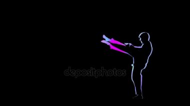 Bilgisayar grafik adam capoeira yapıyor. Siyah arka planda anahat