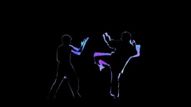 Bilgisayar grafikleri iki adam kavga. Siyah arka planda anahat