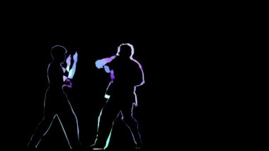 Bilgisayar grafikleri siyah arka plan üzerinde mücadele yapıyor iki adam anahat