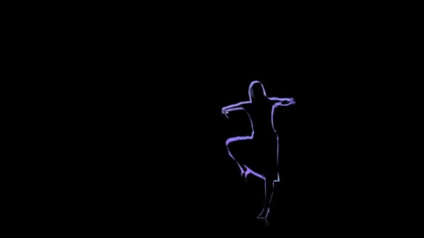 Dator ritning av ballerina poserar i slow motion. Neon konturer — Stockvideo